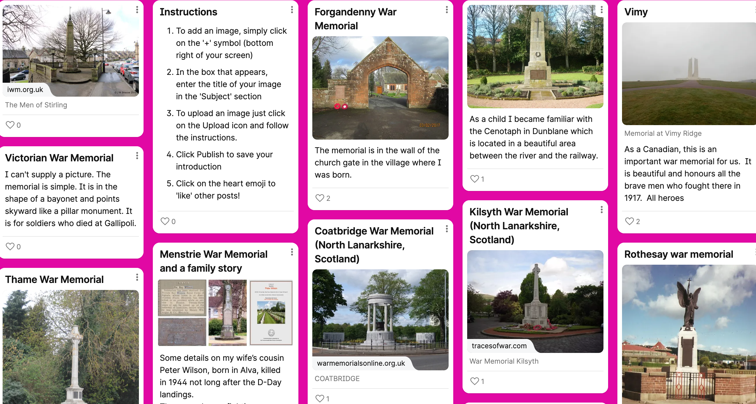 Example of Padlet activity