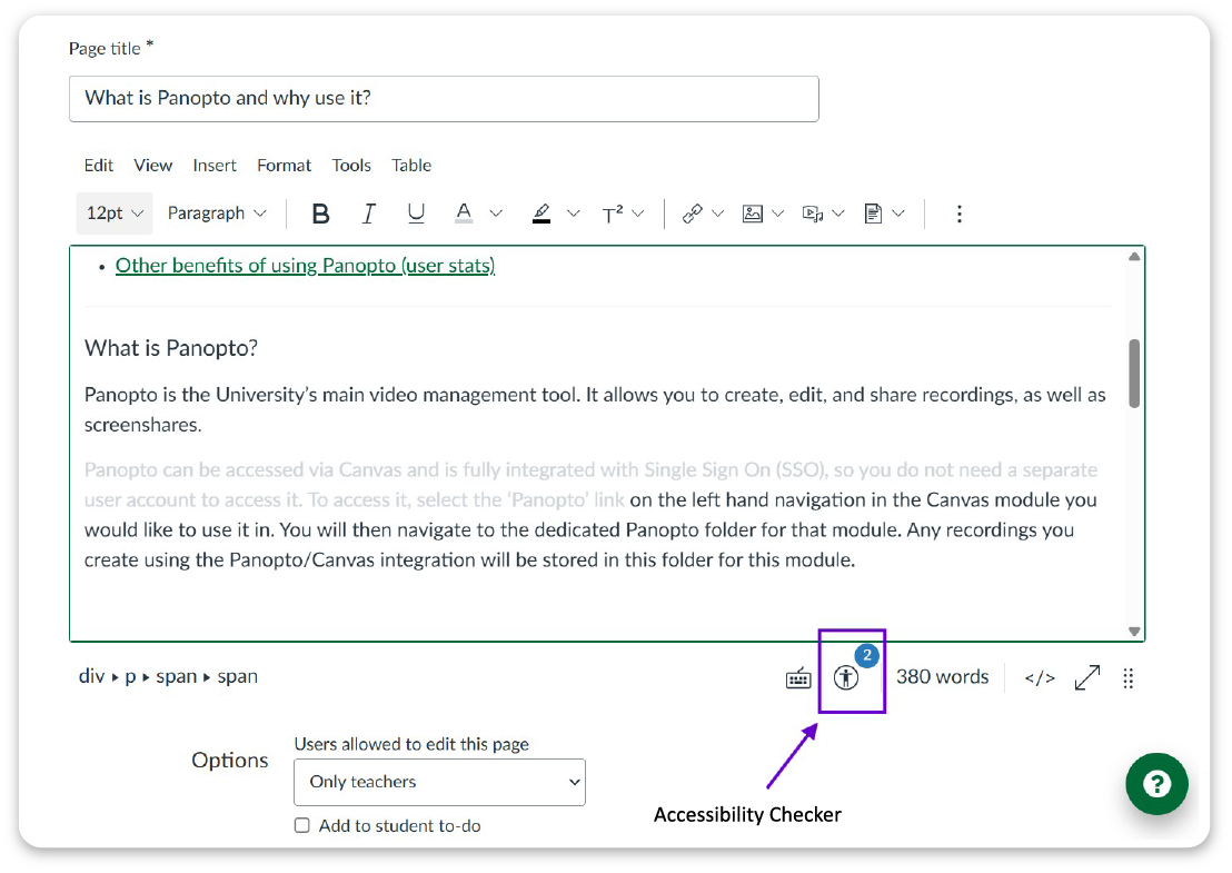 image showing accessibility checker icon in Canvas Rich Content Editor